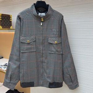 Miu Miu Women's Plaid Bomber Jacket | Embroidered Logo & Gold Buttons